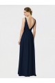 Comprare Blu marino scuro Linea A Scollatura a V Chiffona Lunga Abiti da damigella donore