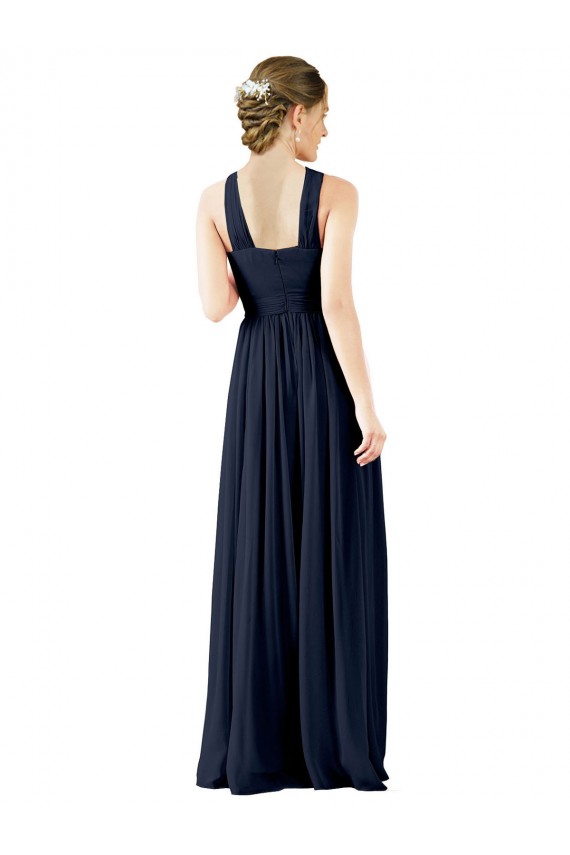 Comprare Blu marino scuro Linea A Scollatura a V Chiffona Lunga Abiti da damigella donore