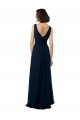 Comprare Blu marino scuro Linea A Scollatura a V Chiffona Lunga Abiti da damigella donore