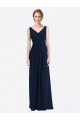 Comprare Blu marino scuro Linea A Scollatura a V Chiffona Lunga Abiti da damigella donore