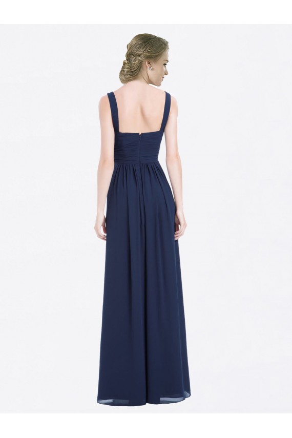 Comprare Blu marino scuro Linea A Scollatura a V Chiffona Lunga Abiti da damigella donore