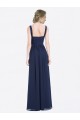 Comprare Blu marino scuro Linea A Scollatura a V Chiffona Lunga Abiti da damigella donore
