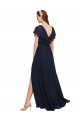 Comprare Blu marino scuro Linea A Scollatura a V Chiffona Lunga Abiti da damigella donore