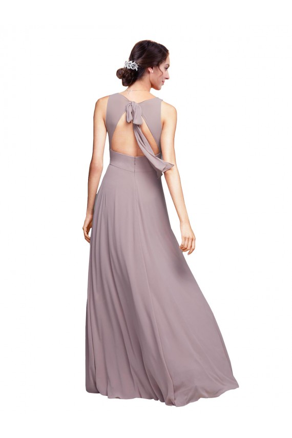 Comprare Blu marino scuro Linea A Scollatura a V Chiffona Lunga Abiti da damigella donore