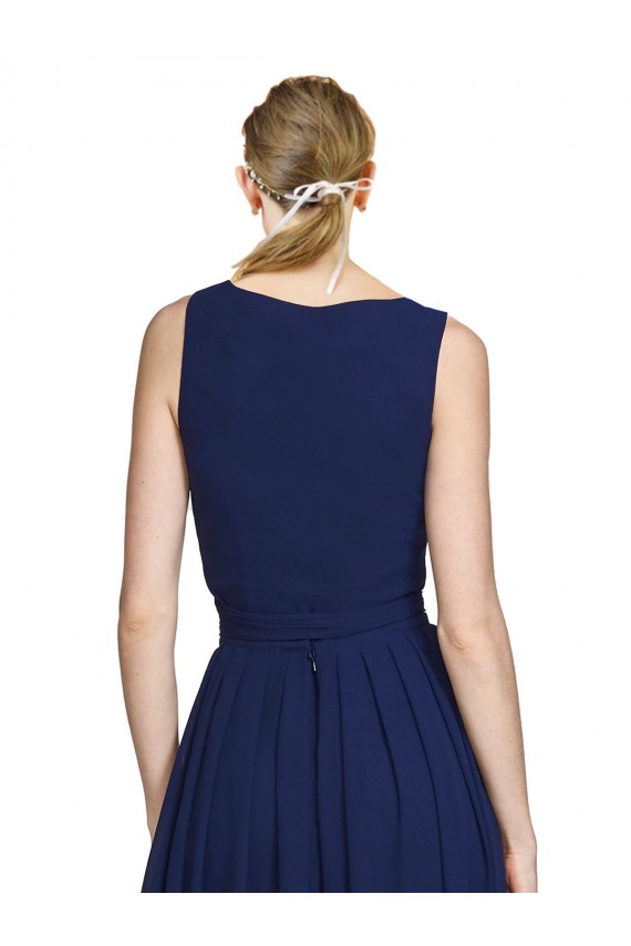 Comprare Blu marino scuro Linea A Scollatura a V Chiffona Lunga Abiti da damigella donore