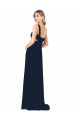 Comprare Blu marino scuro Linea A Scollatura a V Chiffona Lunga Abiti da damigella donore