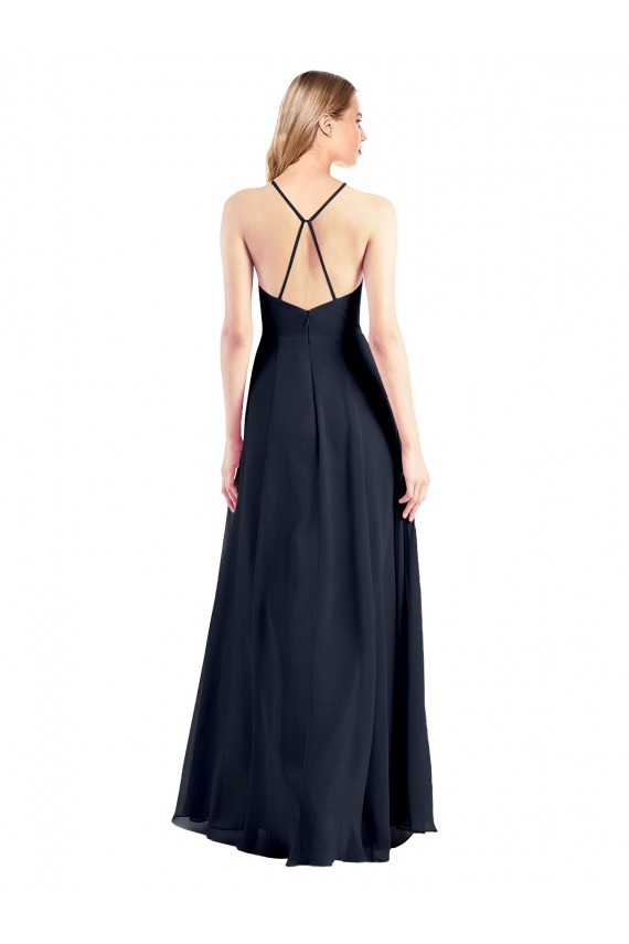 Comprare Blu marino scuro Linea A Scollatura a V Chiffona Lunga Abiti da damigella donore / Abiti da ballo