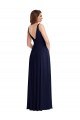 Comprare Blu marino scuro Linea A Scollatura a V Chiffona Lunga Abiti da damigella donore