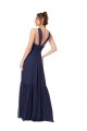 Comprare Blu marino scuro Linea A Scollatura a V Chiffona Lunga Abiti da damigella donore