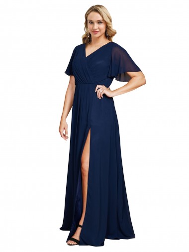 Comprare Blu marino scuro Linea A Scollatura a V Chiffona Lunga Formali Abiti da damigella donore / Abiti da sera / Abiti da ballo