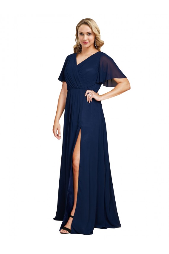 Comprare Blu marino scuro Linea A Scollatura a V Chiffona Lunga Formali Abiti da damigella donore / Abiti da sera / Abiti da ballo
