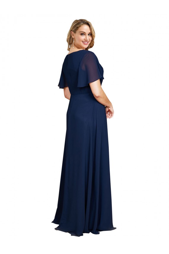 Comprare Blu marino scuro Linea A Scollatura a V Chiffona Lunga Formali Abiti da damigella donore / Abiti da sera / Abiti da ballo