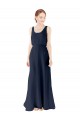 Comprare Blu marino scuro Linea A Scoop Chiffona Lunga Abiti da damigella donore