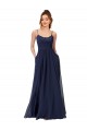 Comprare Blu marino scuro Linea A Scoop Chiffona Pizzo Lunga Abiti da damigella donore