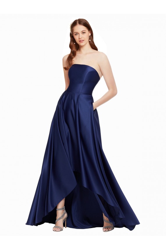 Comprare Blu marino scuro Linea A Senza spalline Raso Lunga Asimmetrico Formali Abiti da damigella donore / Abiti da sera / Abiti da ballo
