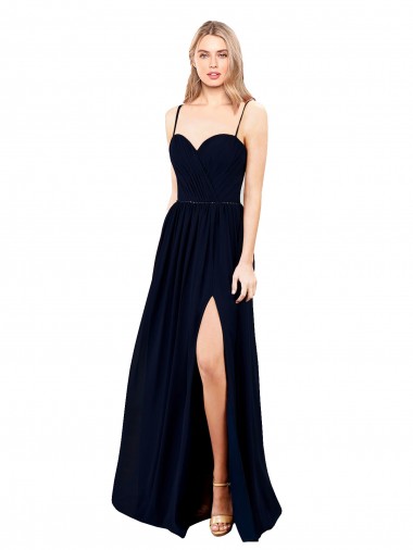 Comprare Blu marino scuro Linea A Sottili Innamorato Chiffona Lunga Formali Abiti da damigella donore / Abiti da sera