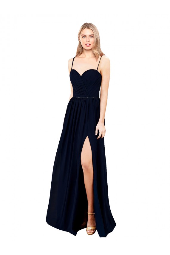 Comprare Blu marino scuro Linea A Sottili Innamorato Chiffona Lunga Formali Abiti da damigella donore / Abiti da sera