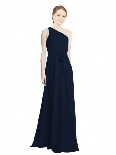 Comprare Blu marino scuro Linea A Una spalla Chiffona Lunga Abiti da damigella donore