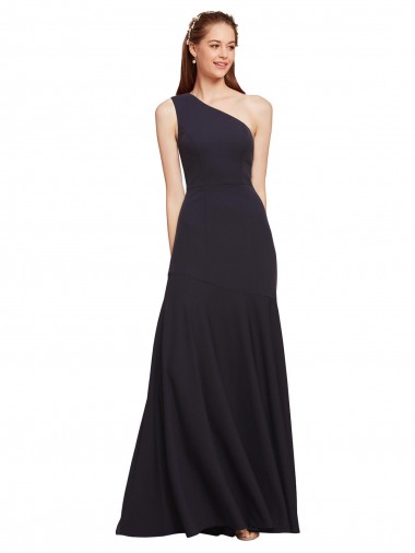 Comprare Blu marino scuro Linea A Una spalla Crespo Elastico Lunga Formali Abiti da damigella donore / Abiti da sera / Abiti da ballo