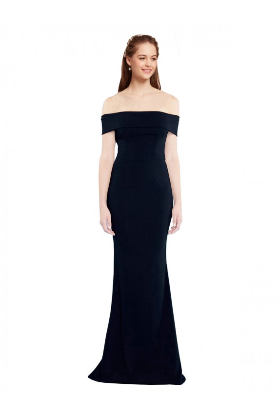 Comprare Blu marino scuro Stile sirena Crespo Elastico Lunga Formali Abiti da damigella donore / Abiti da sera / Abiti da ballo