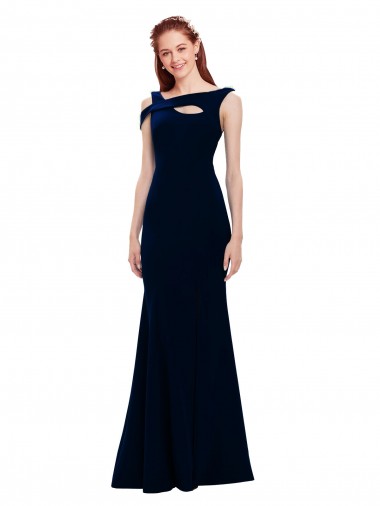 Comprare Blu marino scuro Stile sirena Crespo Elastico Lunga Formali Abiti da damigella donore / Abiti da sera / Abiti da ballo