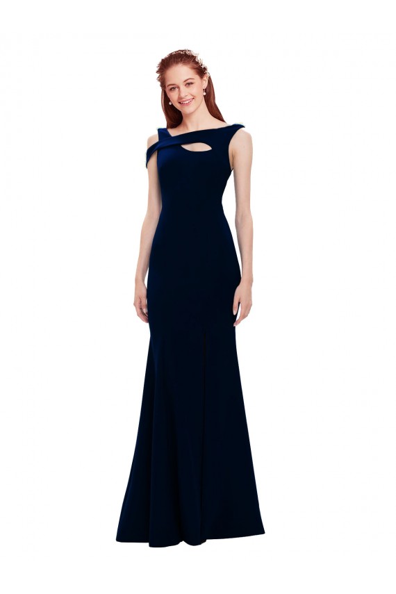 Comprare Blu marino scuro Stile sirena Crespo Elastico Lunga Formali Abiti da damigella donore / Abiti da sera / Abiti da ballo