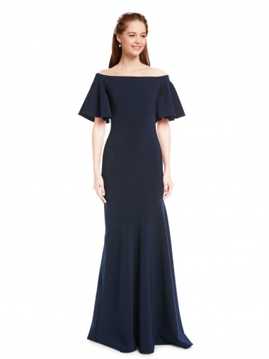 Comprare Blu marino scuro Stile sirena Crespo Elastico Lunga Formali Abiti da damigella donore / Abiti da sera / Abiti da ballo