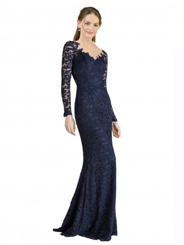 Comprare Blu marino scuro Stile sirena Innamorato Pizzo Lunga Abiti da damigella donore / Abiti da ballo
