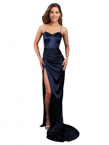 Comprare Blu marino scuro Stile sirena Innamorato Raso Elastico Lunga Formali Abiti da damigella donore / Abiti da sera / Abiti da ballo