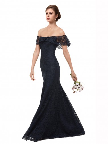 Comprare Blu marino scuro Stile sirena Pizzo Lunga Abiti da damigella donore / Abiti da ballo