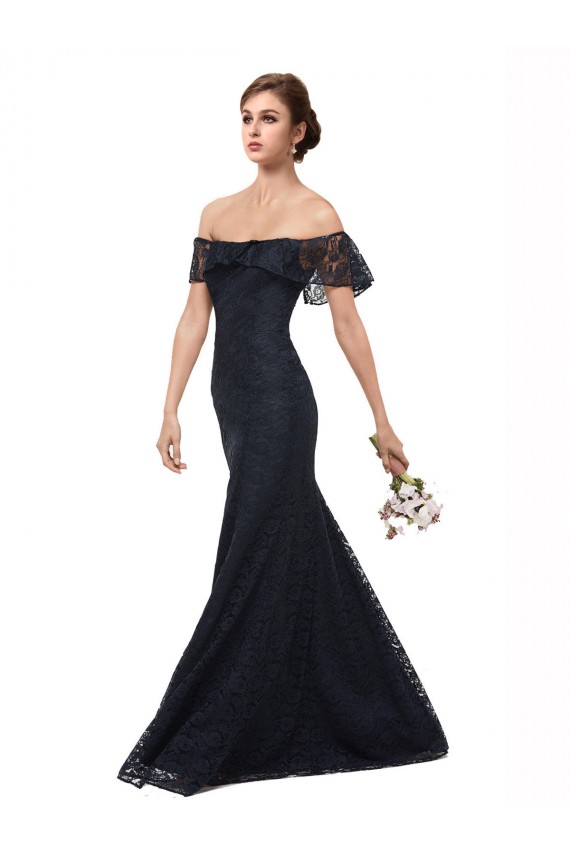 Comprare Blu marino scuro Stile sirena Pizzo Lunga Abiti da damigella donore / Abiti da ballo