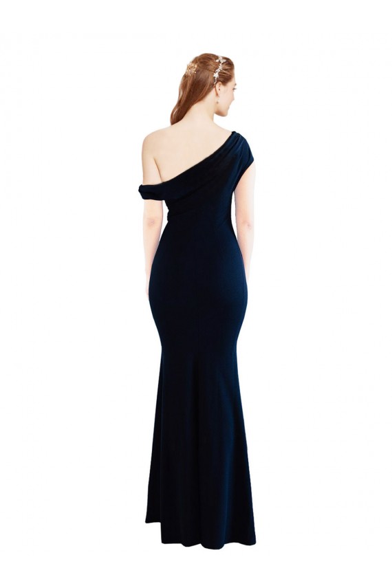 Comprare Blu marino scuro Stile sirena Una spalla Crespo Elastico Lunga Formali Abiti da damigella donore / Abiti da sera / Abiti da ballo
