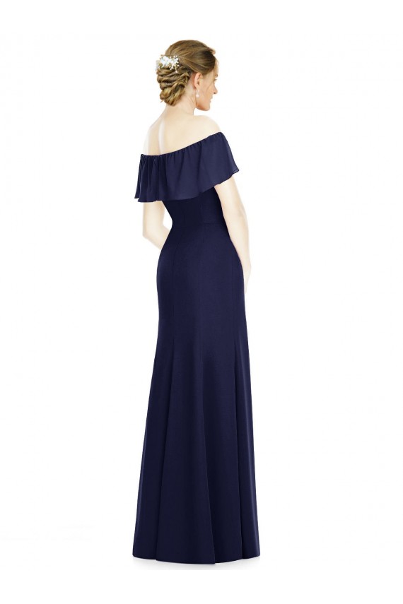 Comprare Blu marino scuro Tromba Chiffona Lunga Abiti da damigella donore