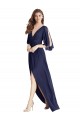 Comprare Blu marino scuro Tromba Scollatura a V Chiffona Lunga Abiti da damigella donore