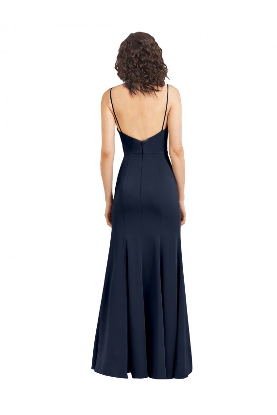 Comprare Blu marino scuro Tubino Alto Collo Sottili Crespo Elastico Lunga Formali Abiti da damigella donore / Abiti da sera / Abiti da ballo