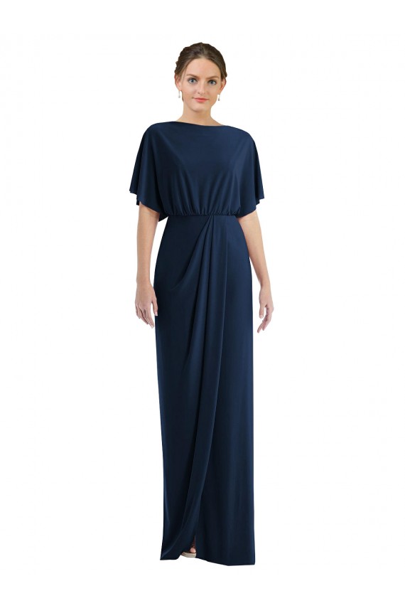 Comprare Blu marino scuro Tubino Barca Spandex Lunga Abiti da damigella donore / Abiti da ballo