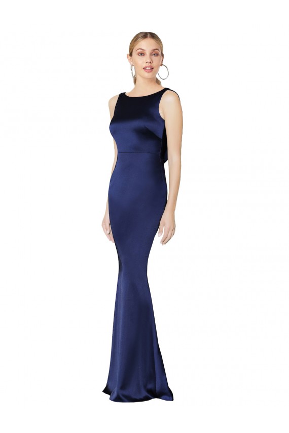 Comprare Blu marino scuro Tubino Capestro Alto Collo Raso Elastico Lunga Formali Abiti da damigella donore / Abiti da sera / Abiti da ballo