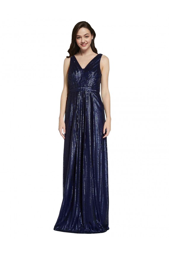 Comprare Blu marino scuro Tubino Scollatura a V Paillettes Lunga Formali Abiti da damigella donore / Abiti da sera / Abiti da ballo