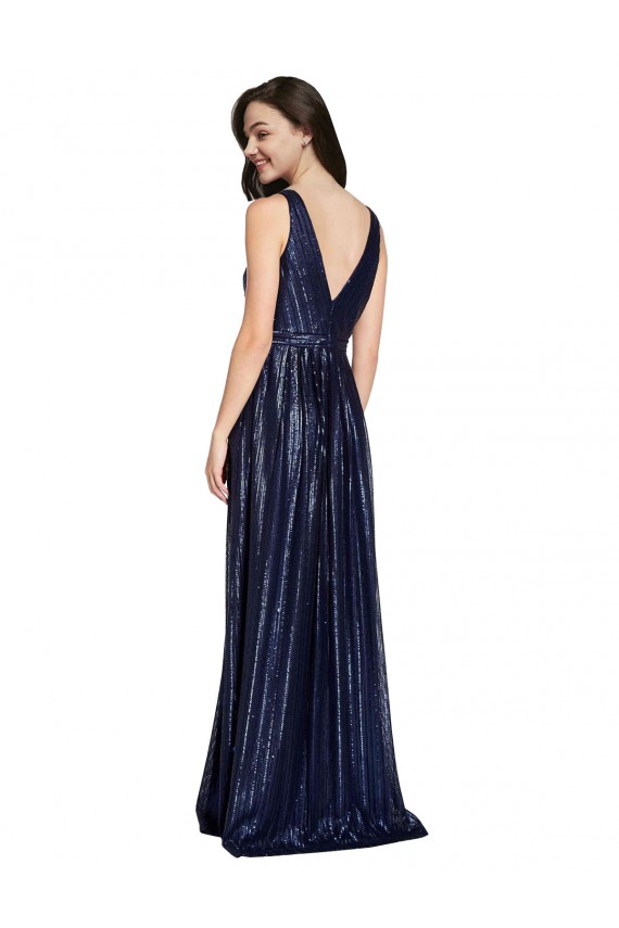 Comprare Blu marino scuro Tubino Scollatura a V Paillettes Lunga Formali Abiti da damigella donore / Abiti da sera / Abiti da ballo