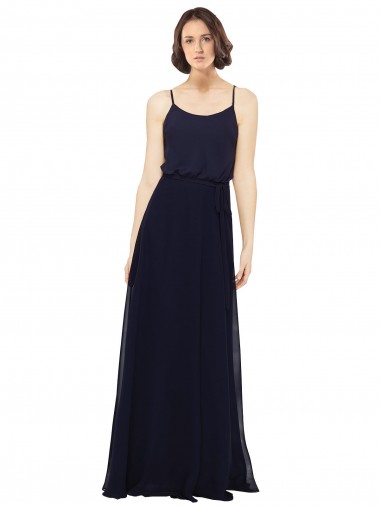 Comprare Blu marino scuro Tubino Scoop Chiffona Lunga Abiti da damigella donore