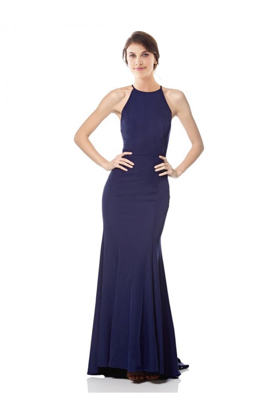 Comprare Blu navy Stile sirena Capestro Alto Collo Crespo Elastico Lunga Formali Abiti da damigella donore / Abiti da sera / Abiti da ballo