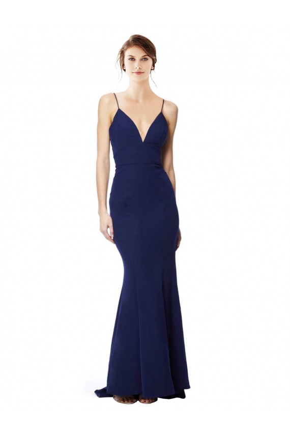 Comprare Blu navy Stile sirena Sottili Alto Collo Crespo Elastico Lunga Formali Abiti da damigella donore / Abiti da sera / Abiti da ballo
