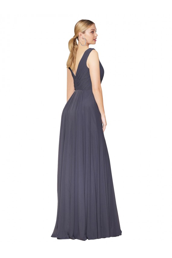 Comprare Blu polveroso Linea A Alto Collo Chiffona Lunga Formali Abiti da damigella donore / Abiti da sera / Abiti da ballo