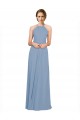 Comprare Blu polveroso Linea A Capestro Alto Collo Chiffona Lunga Abiti da damigella donore