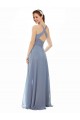 Comprare Blu polveroso Linea A Capestro Alto Collo Chiffona Lunga Abiti da damigella donore