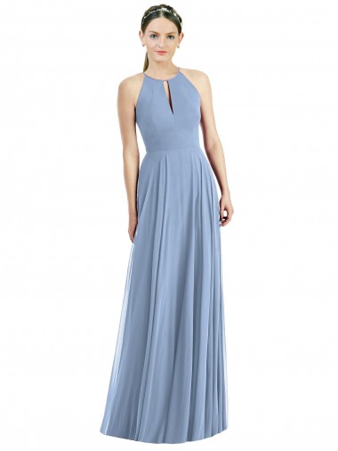 Comprare Blu polveroso Linea A Capestro Chiffona Lunga Abiti da damigella donore