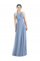 Comprare Blu polveroso Linea A Capestro Chiffona Lunga Abiti da damigella donore