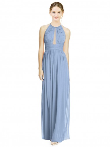 Comprare Blu polveroso Linea A Capestro Chiffona Lunga Abiti da damigella donore