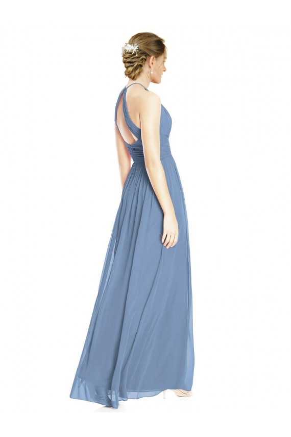 Comprare Blu polveroso Linea A Capestro Chiffona Lunga Abiti da damigella donore