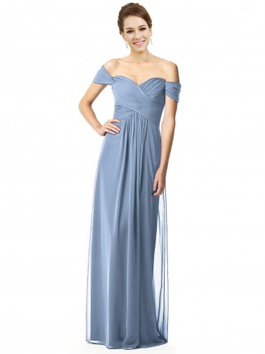 Comprare Blu polveroso Linea A Chiffona Lunga Abiti da damigella donore